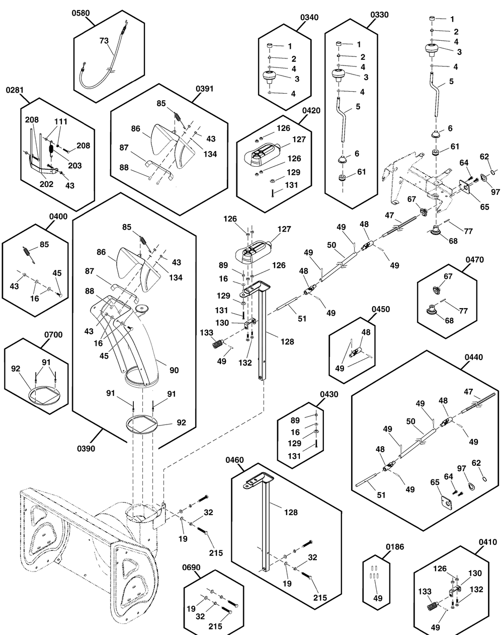Discharge Chute Group Diagram and Parts List for 1696618-05-S1024 2019 Briggs and Stratton Snow Blower